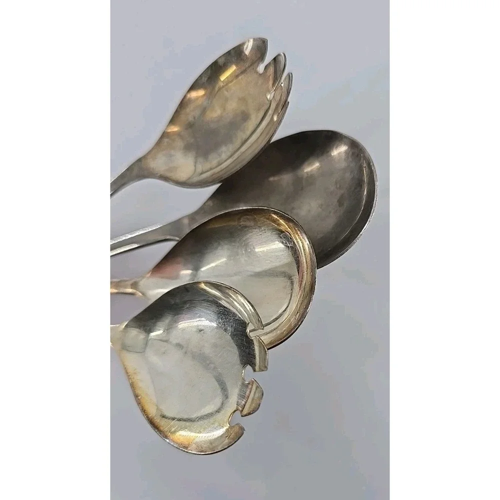 2 Pair Vtg Sheffield Salad Fork & Spoons Silver Plated Salad Serving Set England